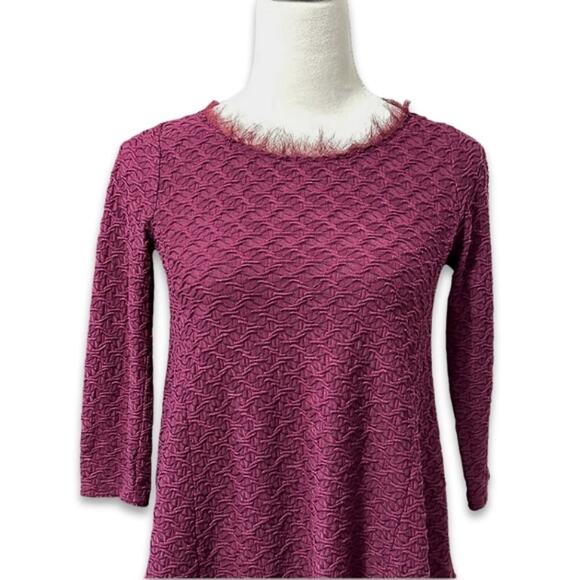 Anthropologie Postmark Blouse Fringe Detail Boho Chic 3/4 Sleeves Burgundy W XS - Picture 2 of 8